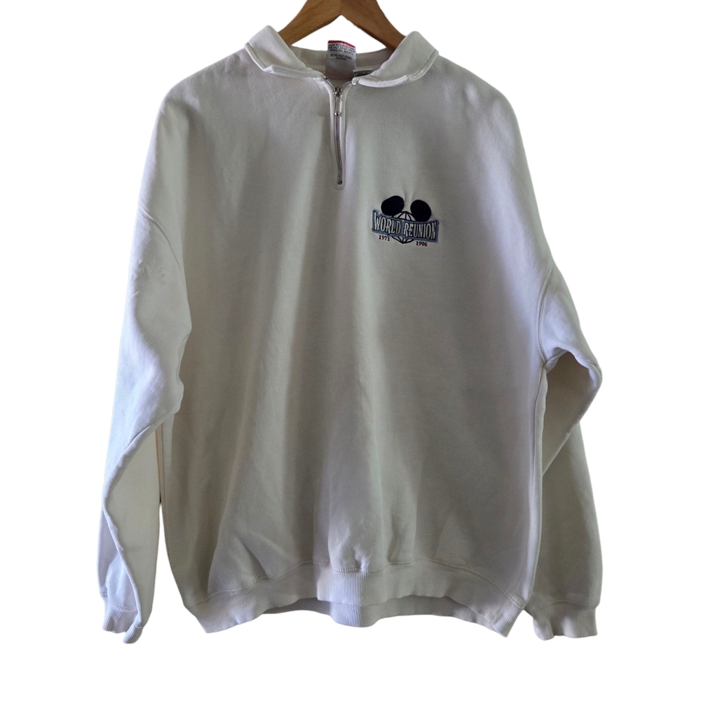 Vintage 90s Mickey Inc Disney Distressed Quarter Zip Sweatshirt Mens White XL